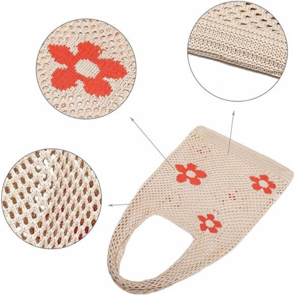 Women Crochet Beach Bag Tote: Small Knit Purse Summer Shoulder Bag for Vacation - Picture 6 of 7